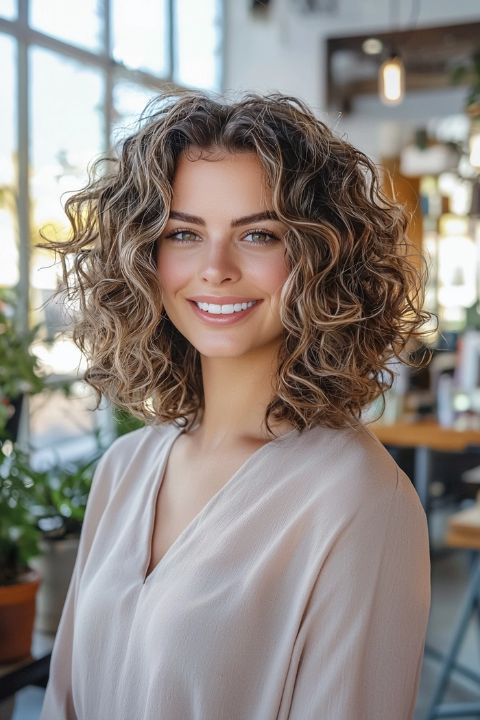 Woman with medium curly hair wearing an elegant winter gala updo hairstyle with sparkly accessories