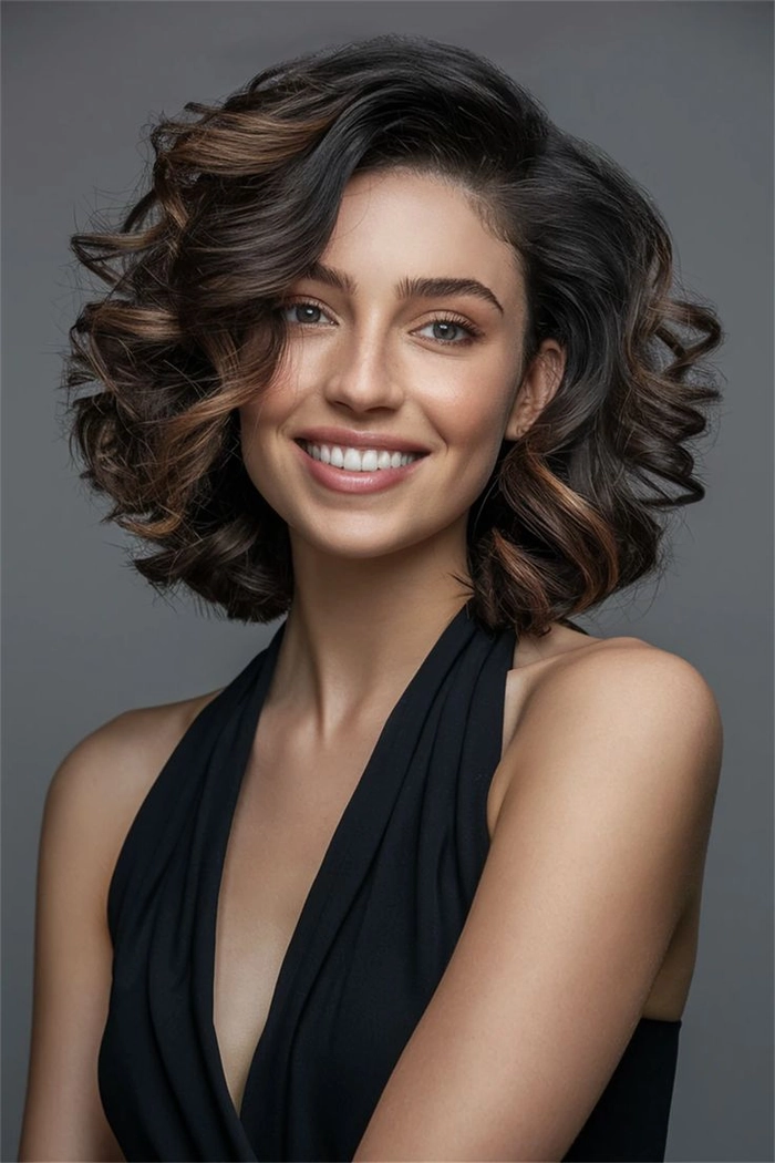 Elegant winter gala updo for medium curly hair with subtle sparkle