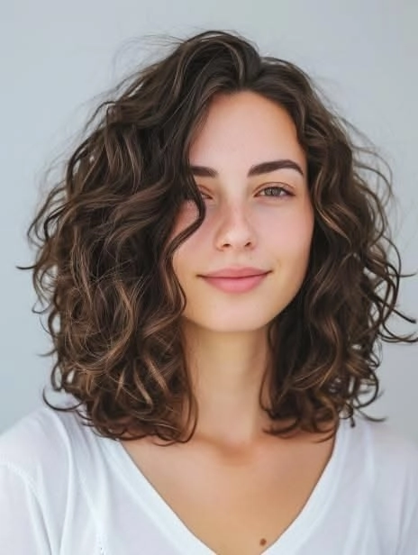 Elegant winter gala hairstyle for medium curly hair with sparkly accessories