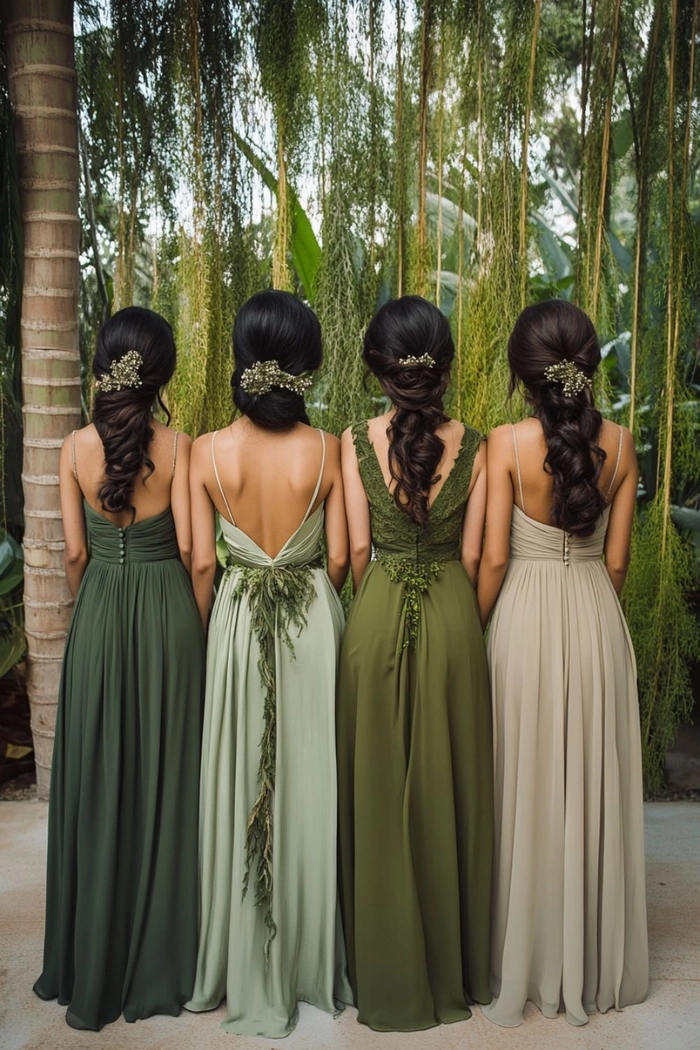 Elegant braided updo styled for prom to match a green dress