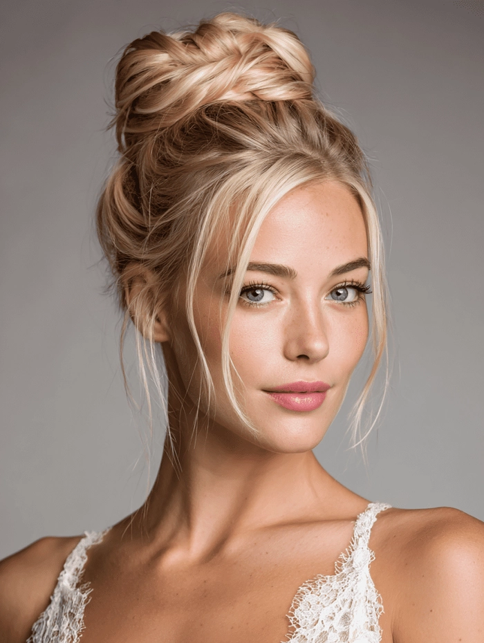 Sophisticated and timeless classic ballet bun for prom night look Elegant classic ballet bun prom hairstyle adorned with delicate accessories