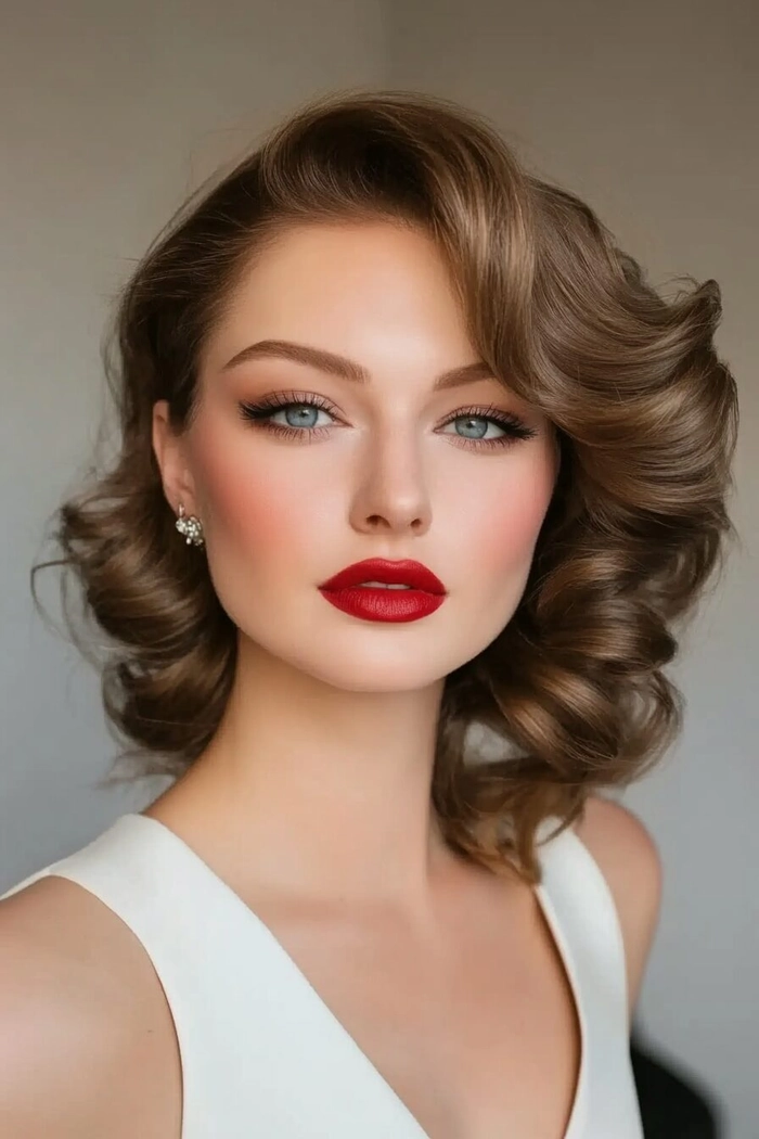 Elegant s classic hollywood glamour prom hairstyle with vintage curls