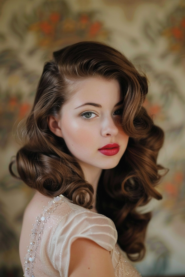 Elegant s classic hollywood glamour prom hairstyle with soft waves and vintage curls