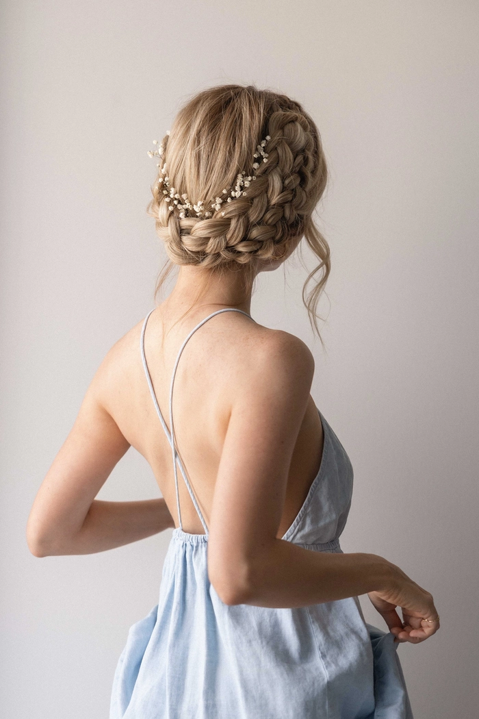 Braided Crown Prom Hairstyle Inspiration for a Sophisticated Evening Elegant braided crown prom hairstyle showcasing intricate weaving for a formal look