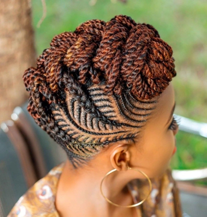 Elegant prom hairstyle featuring a braided mohawk with soft curls