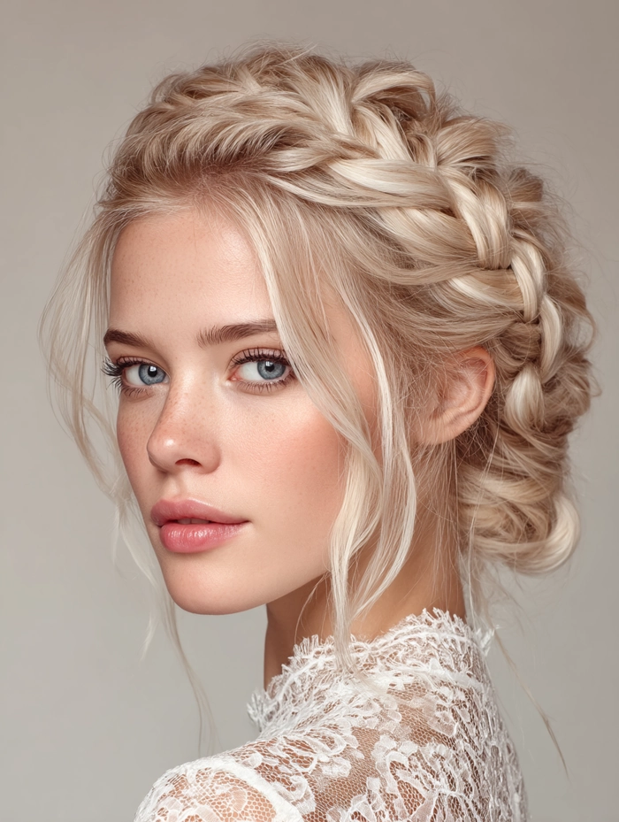 Prom hairstyles with a Dutch braid for a stunning formal look Elegant prom hairstyle featuring a Dutch braid woven into loose curls