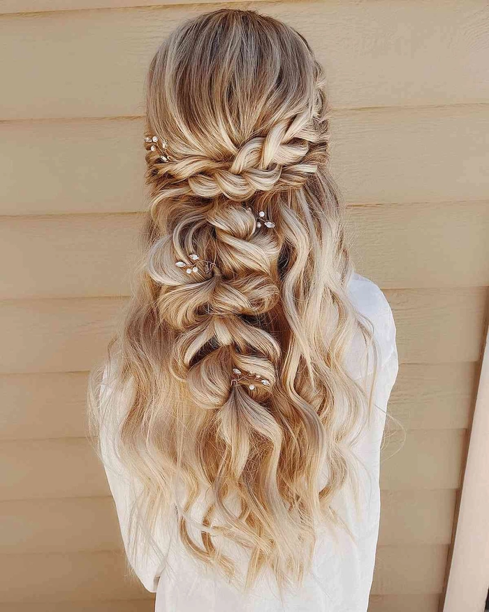 Stunning curled half up half down prom hair for special occasions Elegant half up half down prom hairstyle with soft curls
