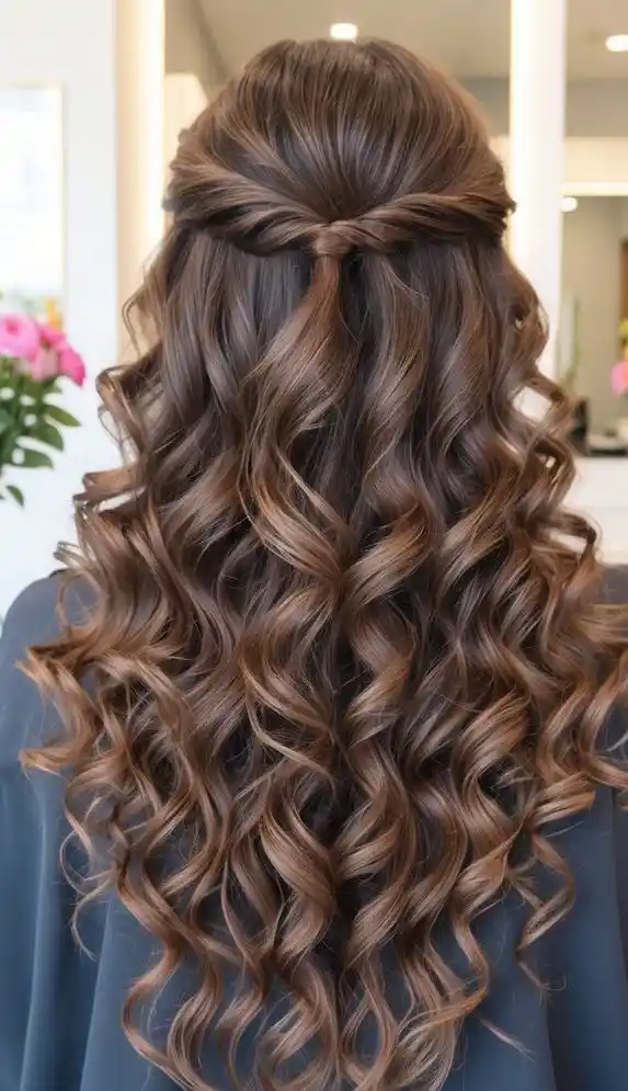 Elegant braided updo styled for prom to match a white dress
