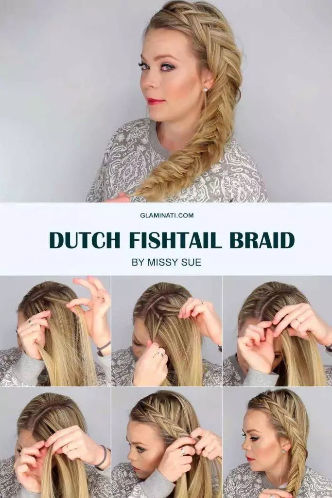 Elegant prom hairstyle with a fishtail braid and soft curls