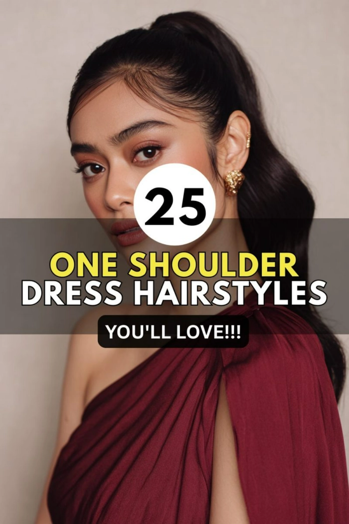Elegant prom hairstyle with cascading curls for one shoulder gowns
