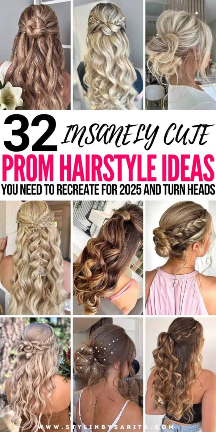 Charming prom hairstyles featuring soft curls and floral hair vine accessories Elegant prom hairstyle adorned with delicate floral hair vines for a romantic look