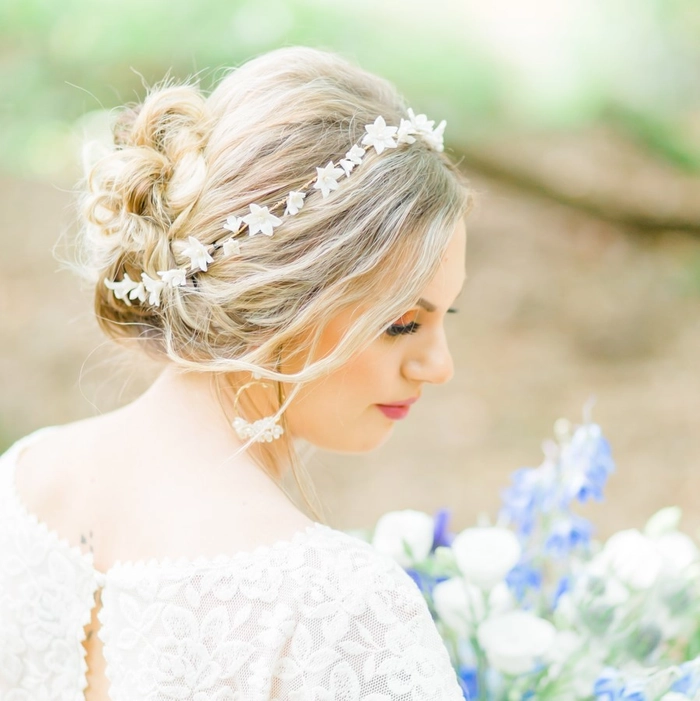 Prom Hairstyles Featuring Beautiful Floral Hair Vines Inspiration Image 10 Elegant prom hairstyle adorned with delicate floral hair vines for a romantic look