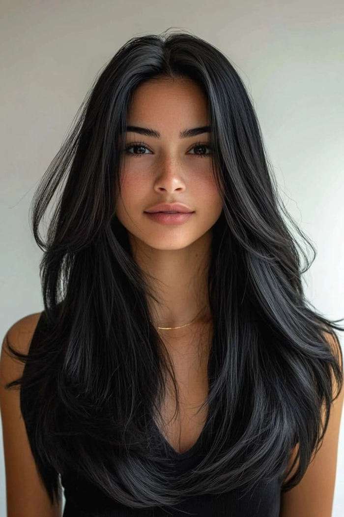 Chic prom look with jet black hair perfectly curled and pinned for a formal event Elegant prom hairstyle featuring glossy jet black hair styled in loose waves