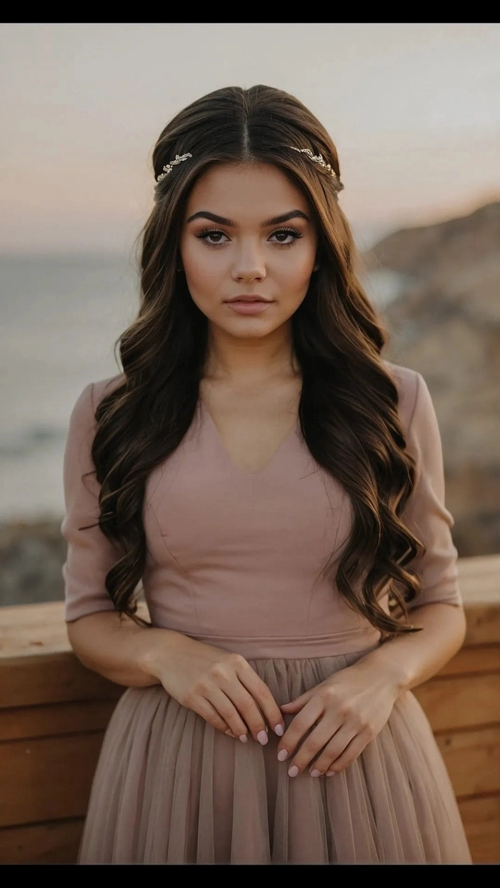 Elegant prom hairstyle featuring jeweled hair cuffs in soft curls