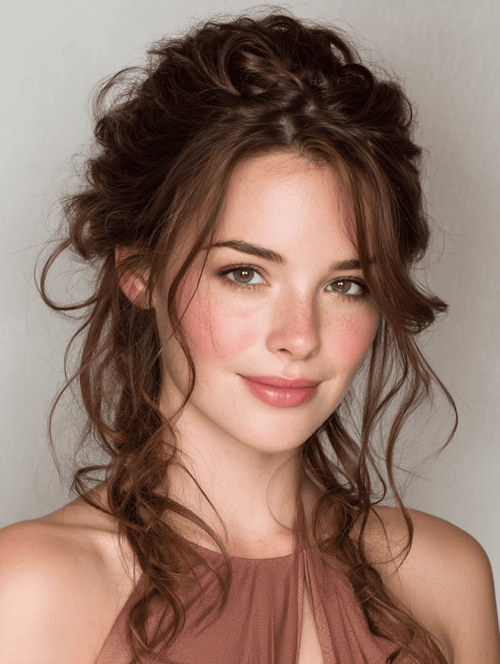 Elegant prom hairstyle with loose waves perfect for a beach venue