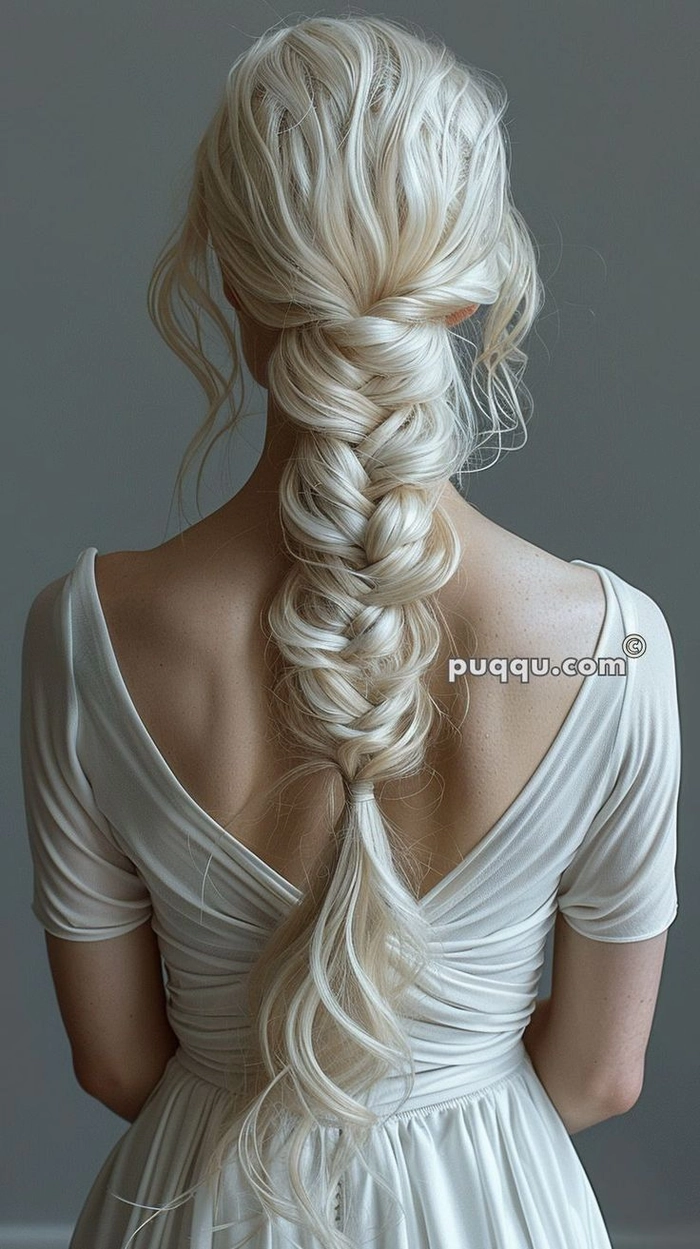 Elegant prom hairstyle for platinum blonde hair featuring soft curls and a delicate accessory