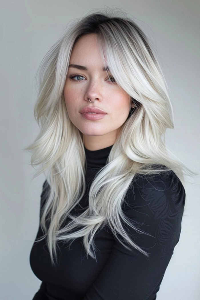 Elegant prom hairstyle for platinum blonde hair with soft curls