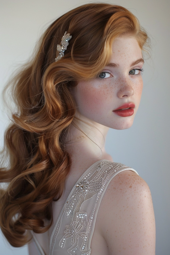 Elegant prom hairstyle adorned with sparkling rhinestone hair clips
