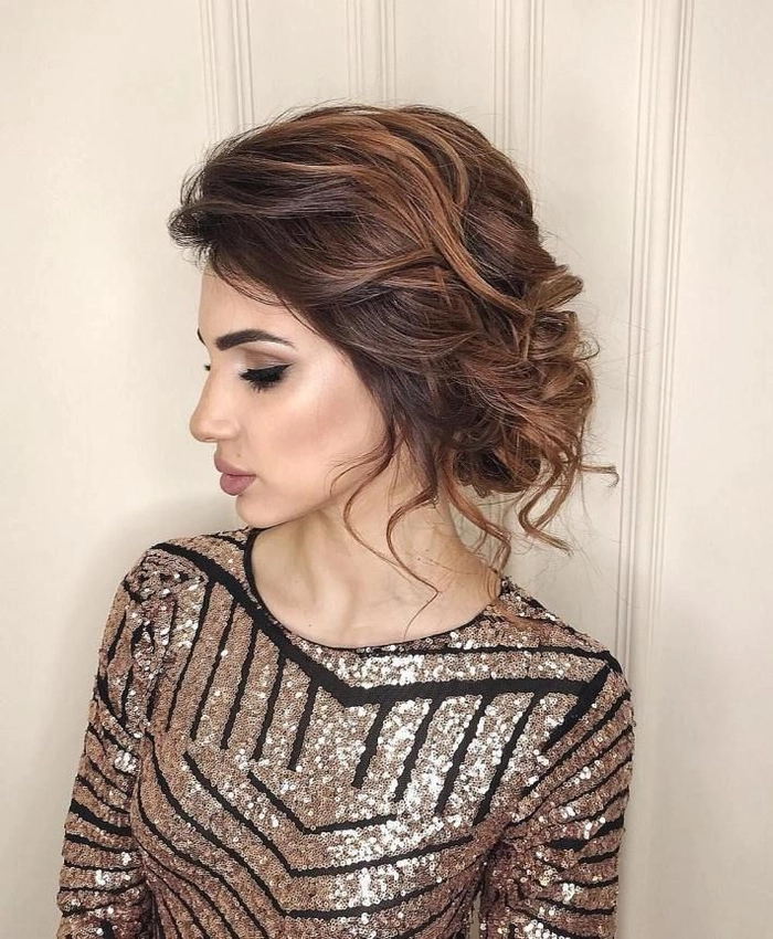 Elegant prom hairstyle showcasing soft curls for illusion neckline dresses
