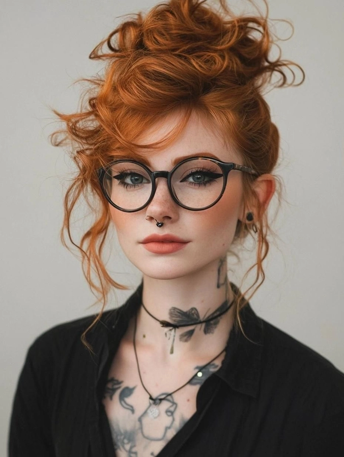 Elegant prom hairstyle showcasing glasses-friendly design with soft curls