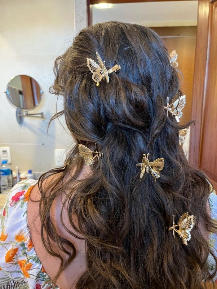 Chic and stylish prom look perfect for medium length straight hair Elegant prom hairstyle for medium length straight hair with soft curls and a braided crown