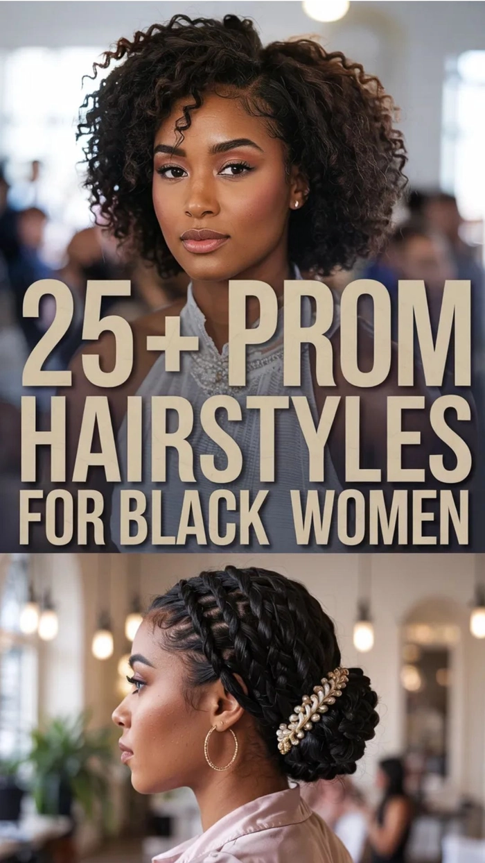 Elegant prom hairstyle with soft curls perfect for a black dress