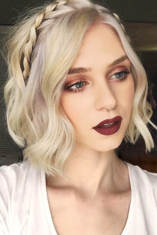 Elegant prom hairstyles for short bob haircuts with soft waves and accessories