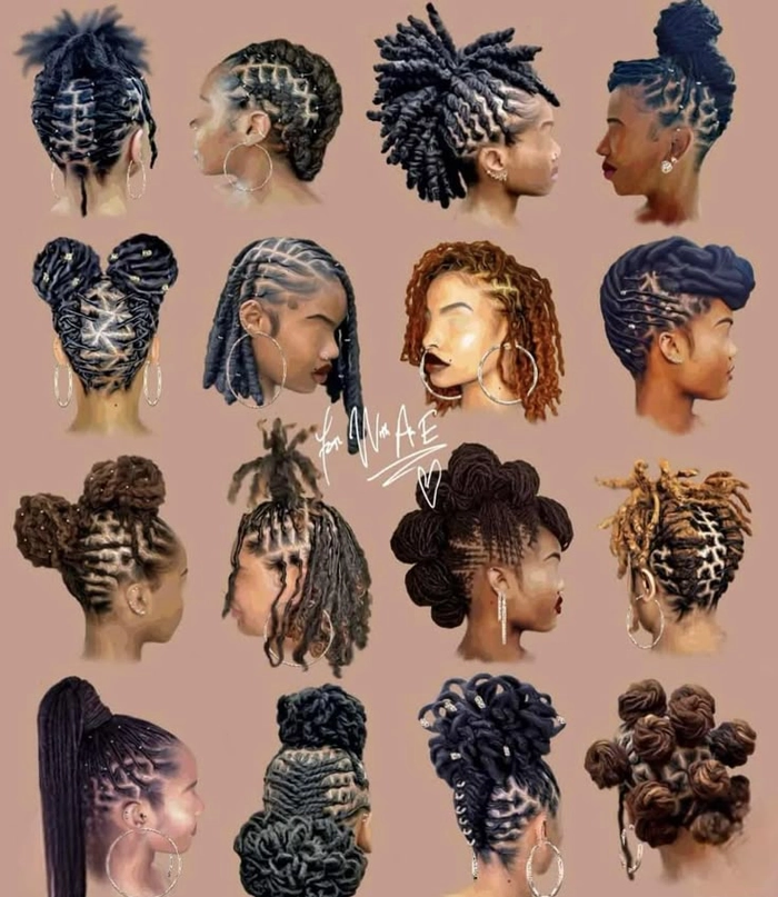 Elegant prom hairstyle featuring locs with intricate twists and decorative beads