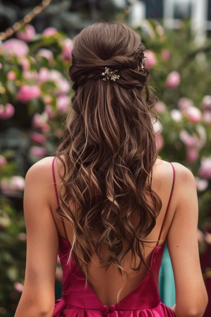 Elegant prom hairstyle showcasing tightly coiled natural hair styled in defined twists and soft curls
