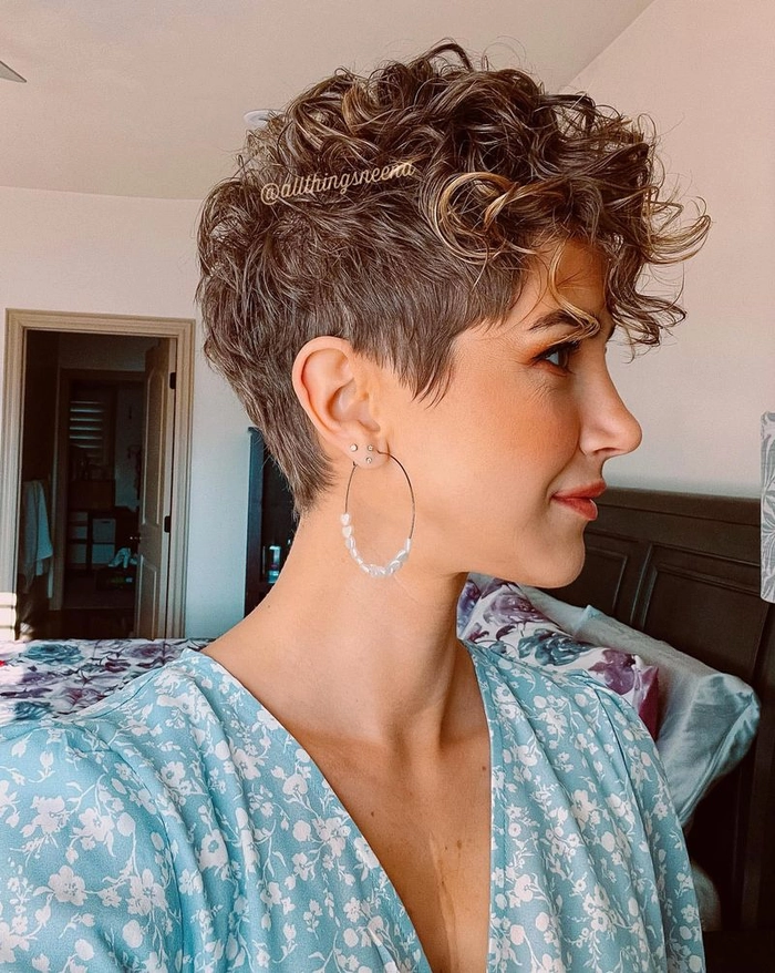 Elegant prom hairstyle styling on a short pixie cut with delicate accessories