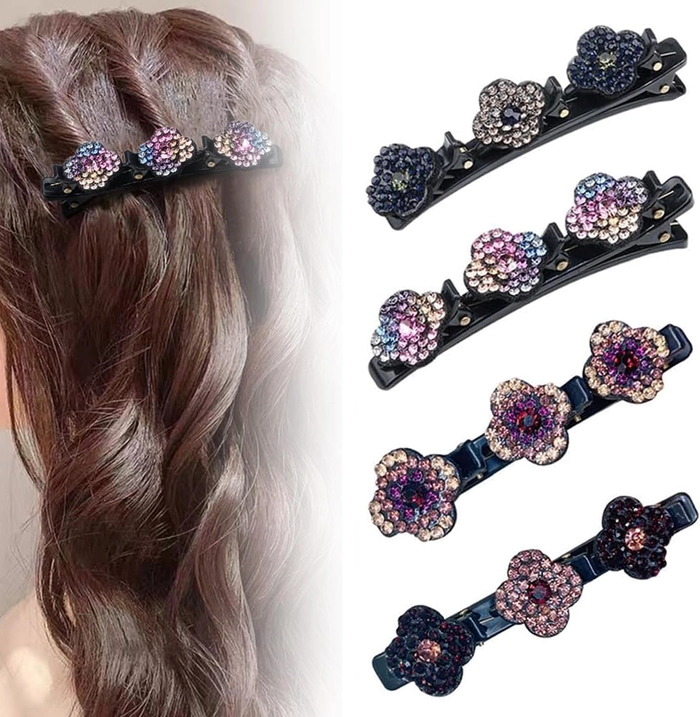 Elegant prom hairstyle featuring rhinestone hair clips for a sparkling finish