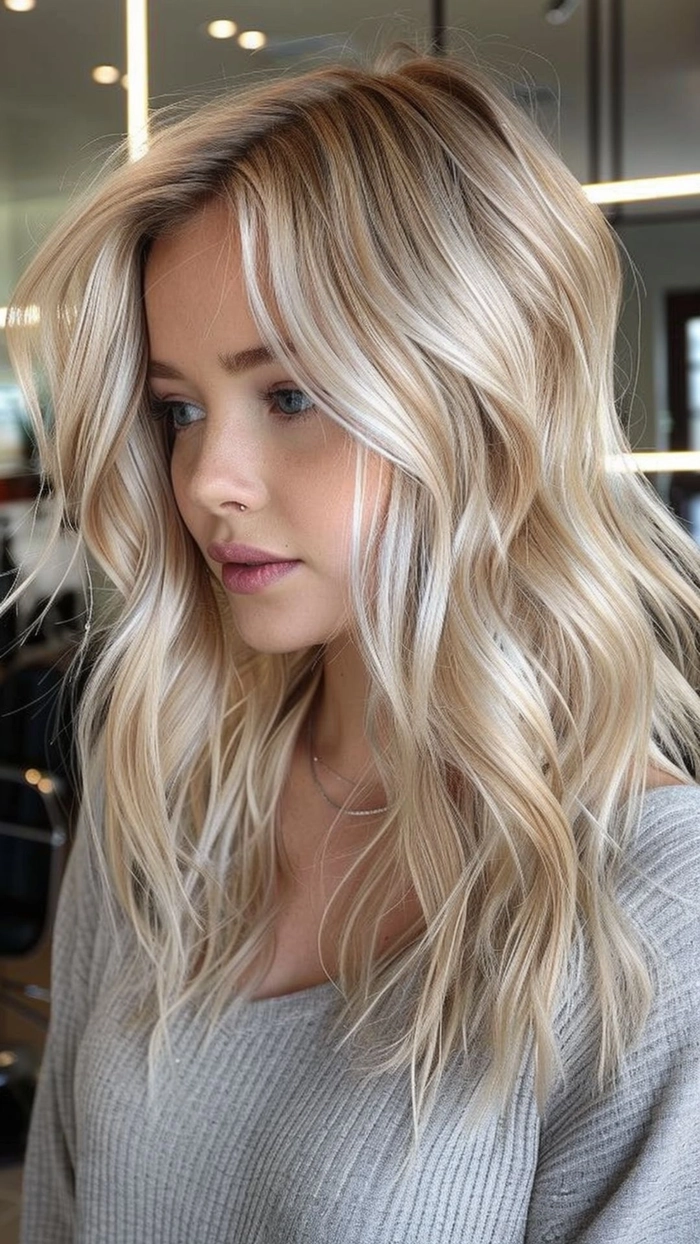 Elegant prom updo hairstyle for platinum blonde hair with soft curls