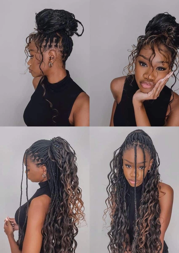 Elegant prom hairstyle featuring tightly coiled natural hair styled in an updo with decorative accessories