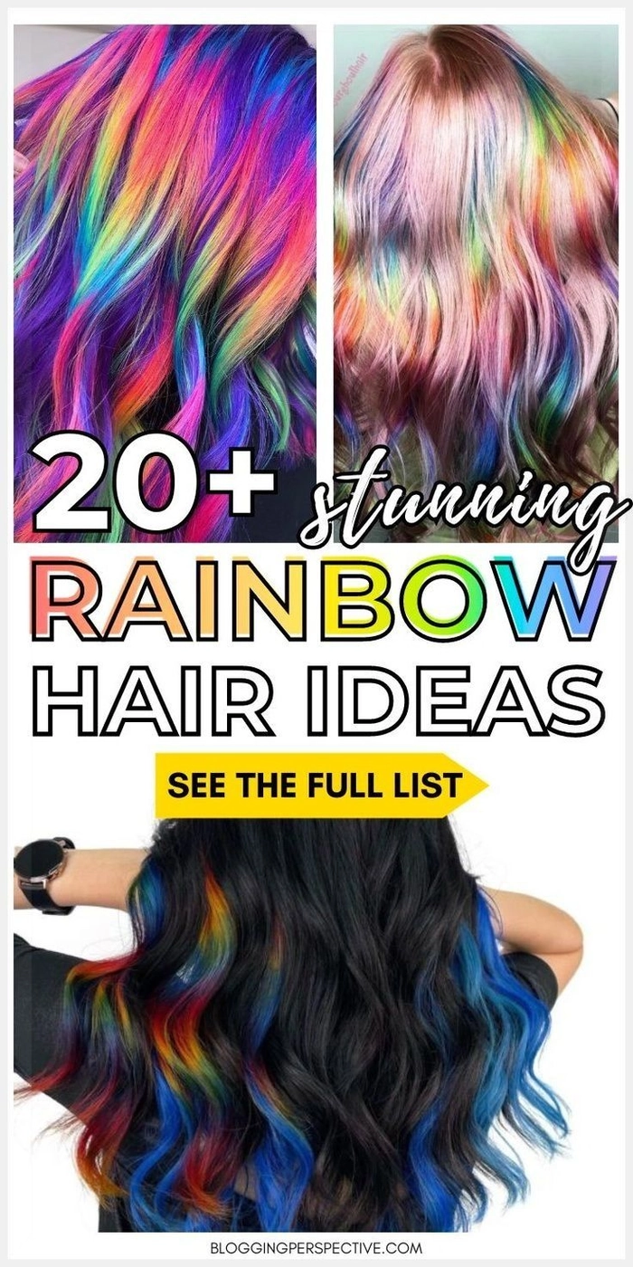 Elegant prom hairstyle showcasing vibrant rainbow color treated hair