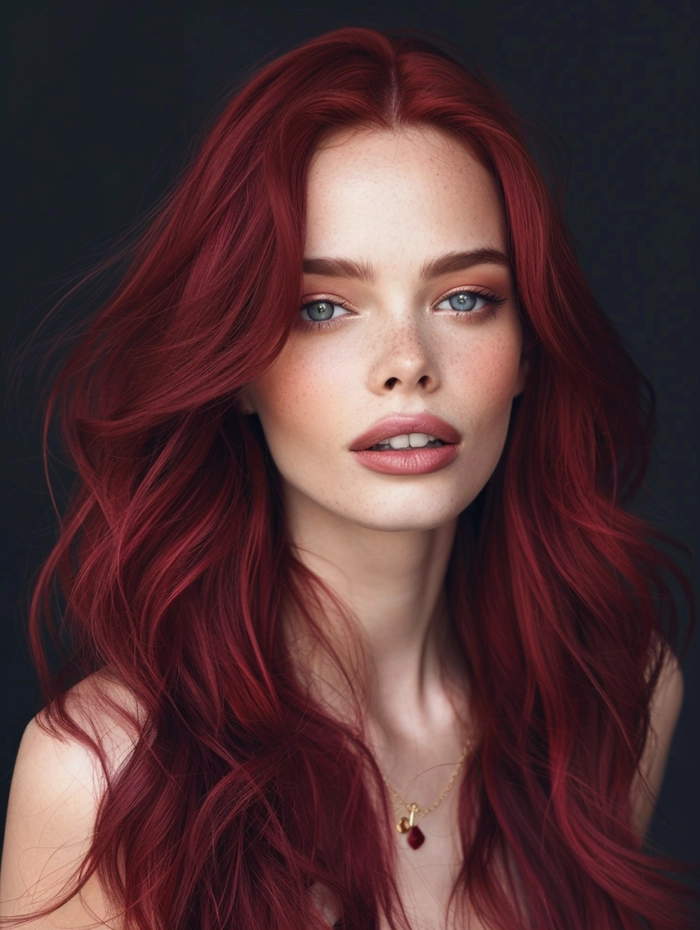 Elegant prom hairstyle showcasing vibrant red hair in soft curls