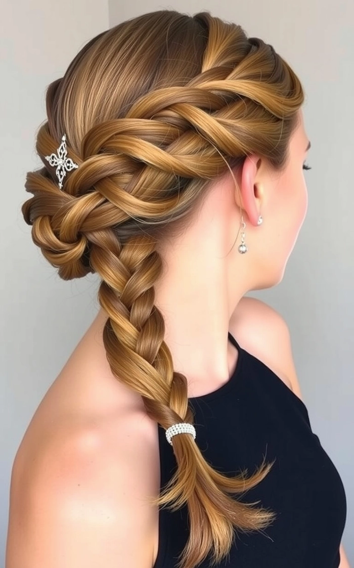 Stunning Dutch braid style perfect for prom night glamour Elegant prom hairstyle featuring a sleek Dutch braid