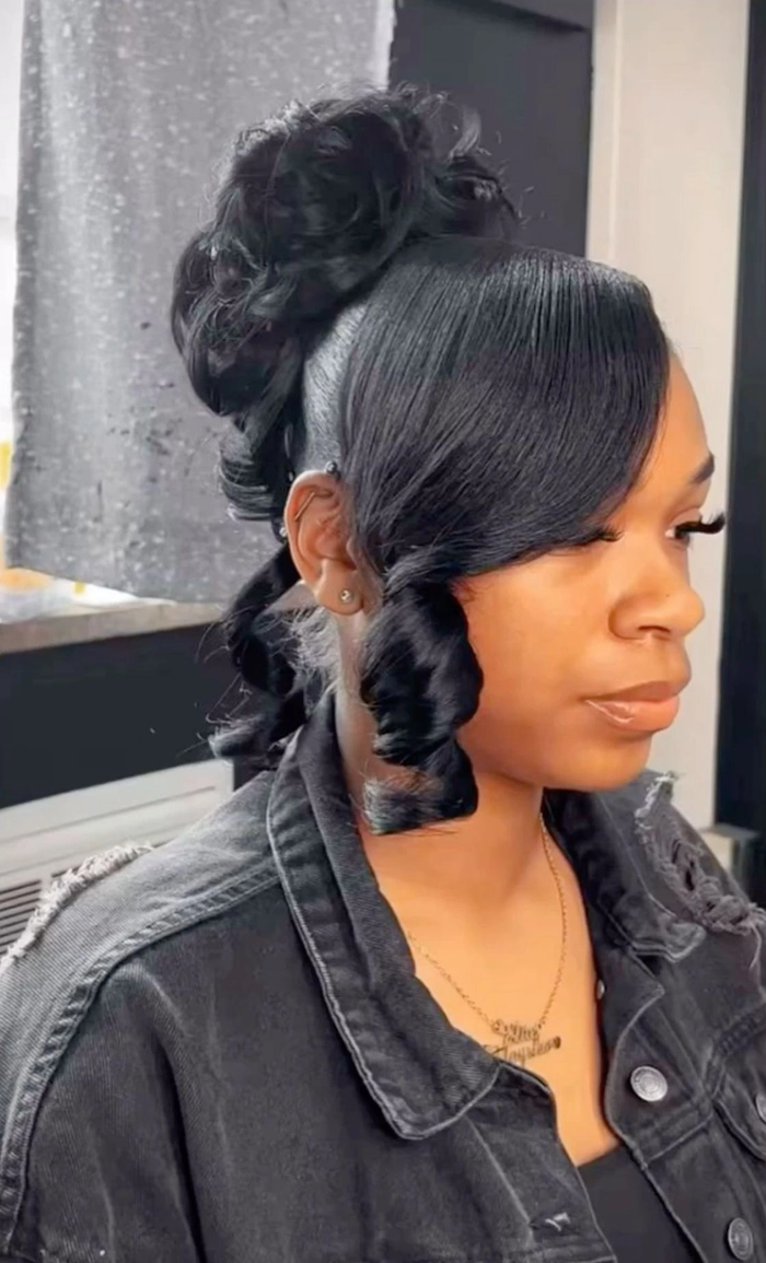 Chic and polished look for prom featuring a high sleek ponytail Elegant high sleek ponytail prom hairstyle with smooth finish
