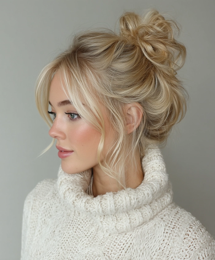 Textured top knot updo perfect for a stylish prom night look Elegant textured top knot prom updo showcasing intricate volume and style