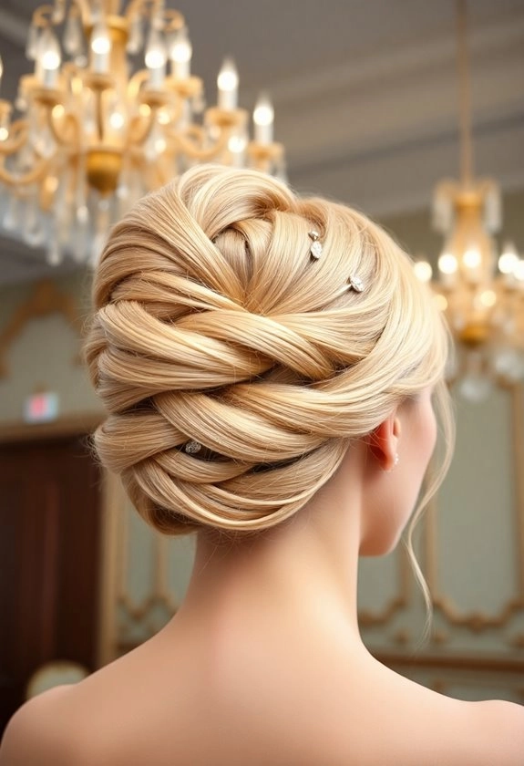 Elegant prom hairstyle featuring a twisted halo braid for a sophisticated look