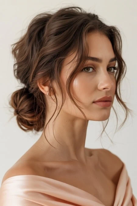 Elegant updo hairstyle perfect for high neck formal gowns at prom