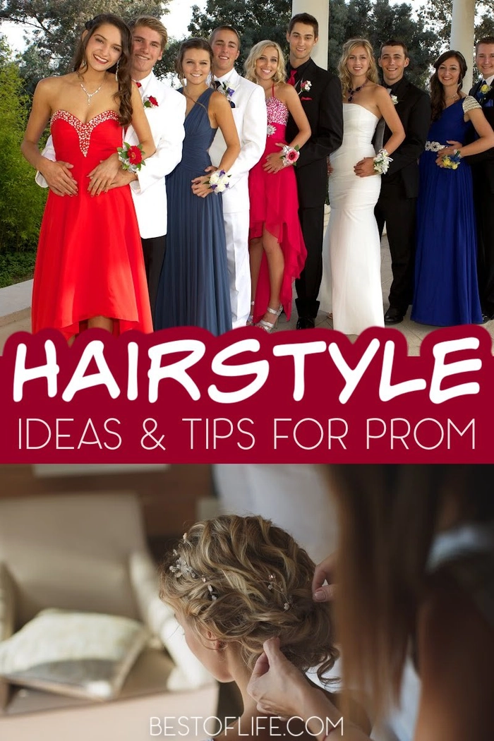 Elegant updo prom hairstyle perfect for strapless prom dresses