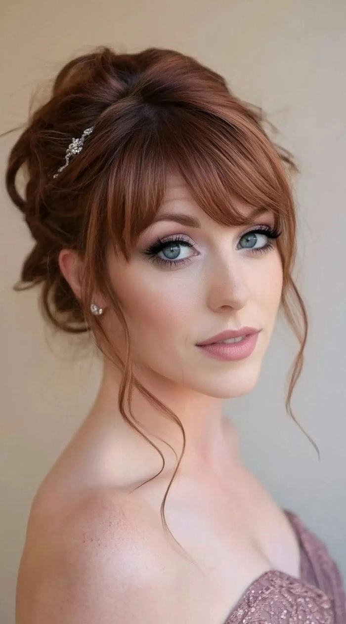 Elegant updo showcasing prom hairstyles for strapless prom dresses