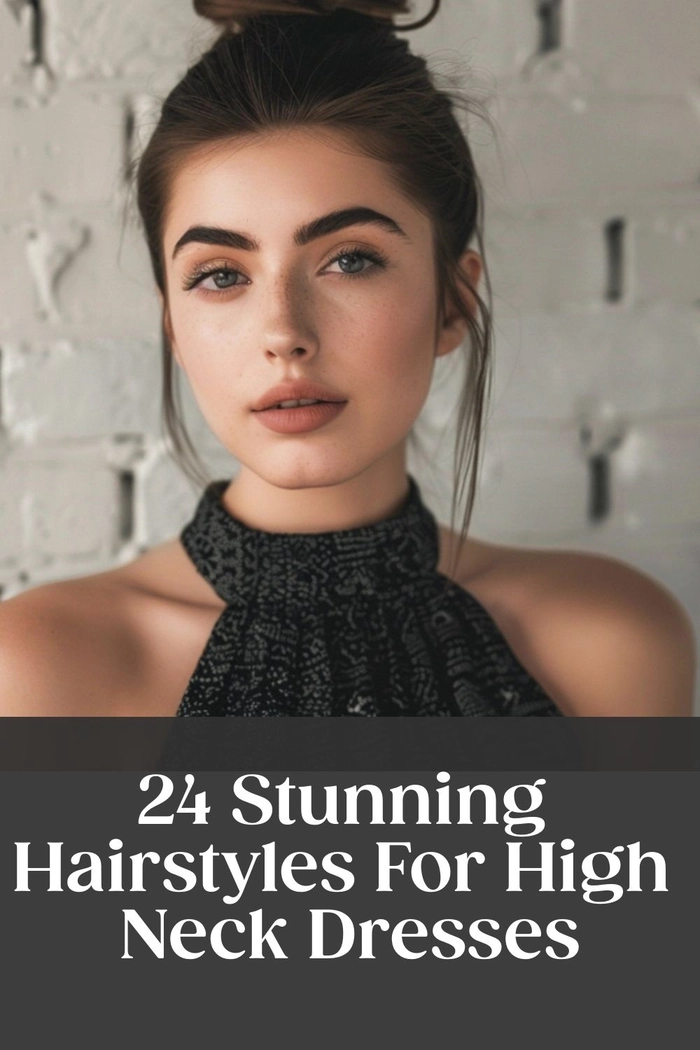 Elegant updo hairstyle perfect for prom with high neck formal gowns