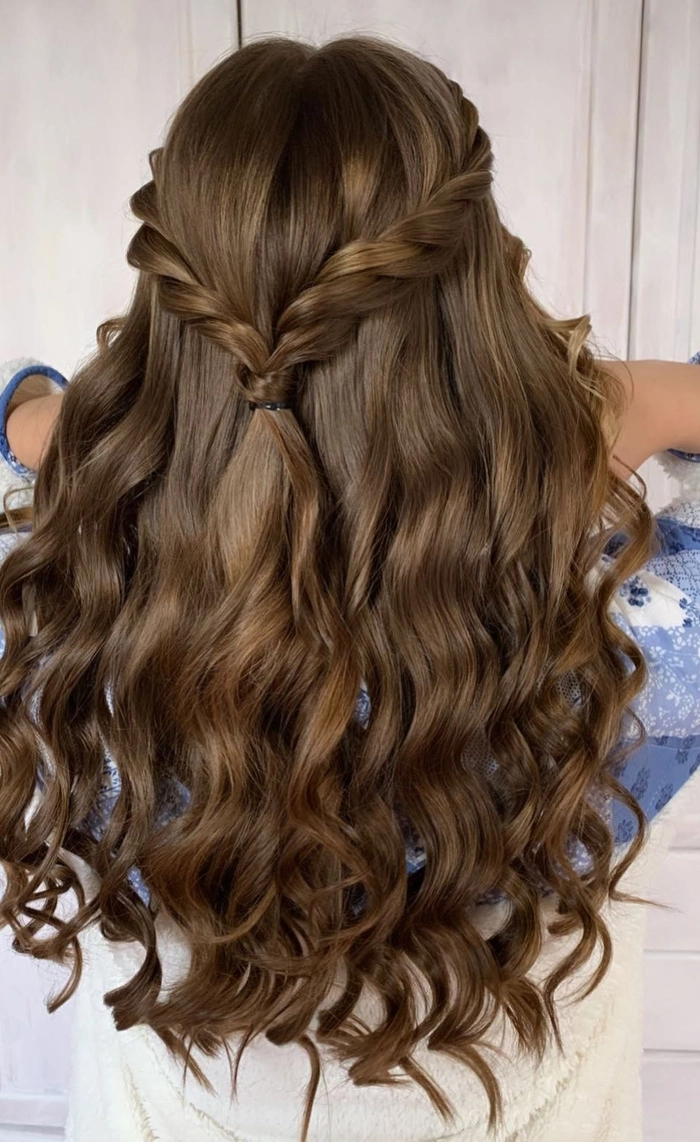 Beautiful prom hairstyle inspiration for a winter formal event number 13 Elegant winter formal prom hairstyle with soft curls and jeweled hair accessory