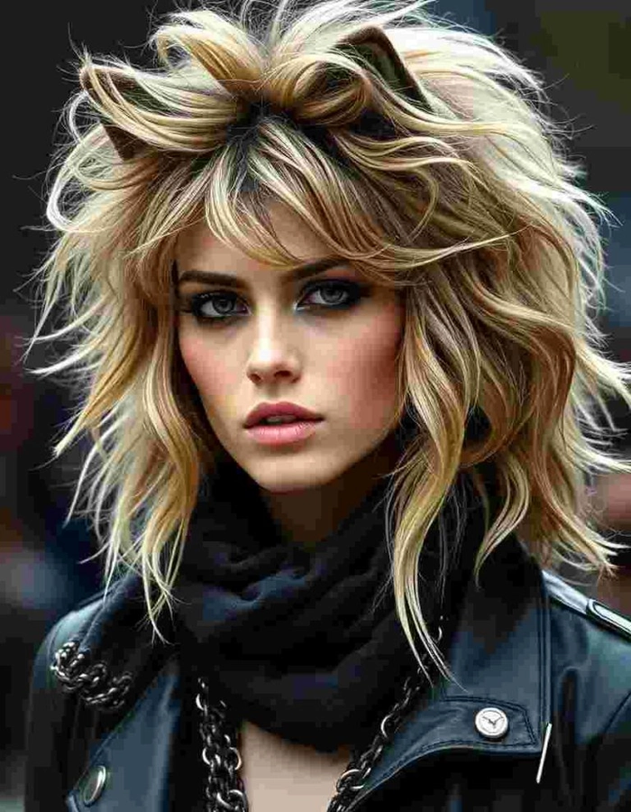 Prom hairstyle idea number 8 featuring a stylish grunge look perfect for prom night Edgy grunge inspired prom hairstyle with textured waves and bold accessories
