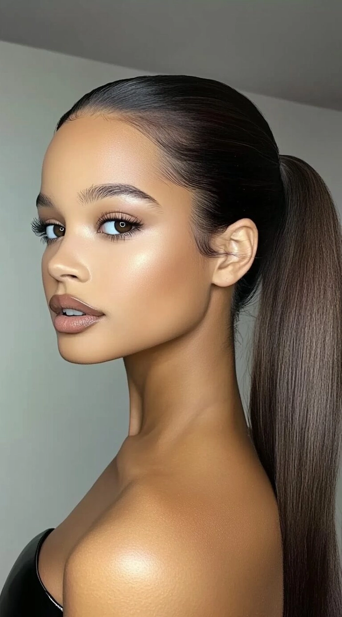 Elegant high sleek ponytail prom hairstyle inspiration image 11 High sleek ponytail styled elegantly for prom night