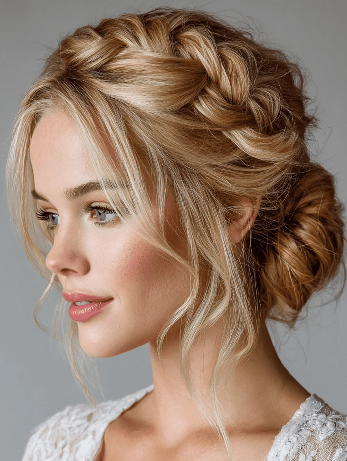 Easy last minute prom hairstyle with sleek side braid and loose curls