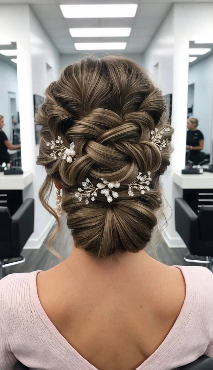 Long prom hairstyle with curls and pins that stays intact all night