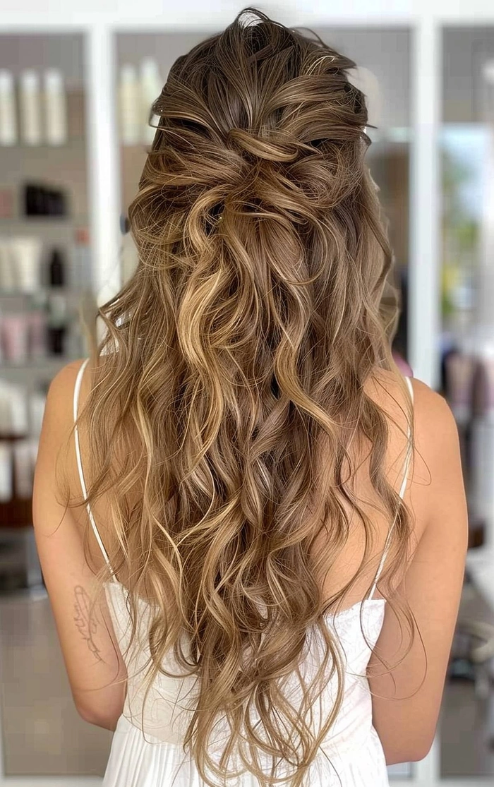 Long prom hairstyles for natural curly hair with elegant volume and defined curls