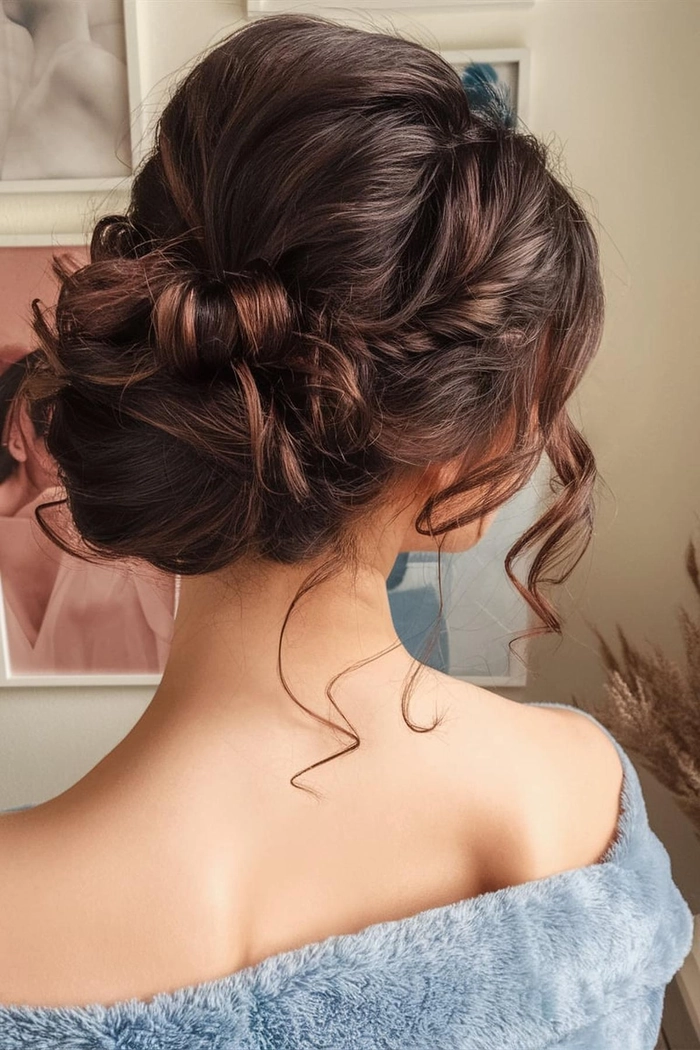 Beautiful thick hair updo perfect for prom night medium length styles Elegant medium length prom updo styled for thick hair with soft curls